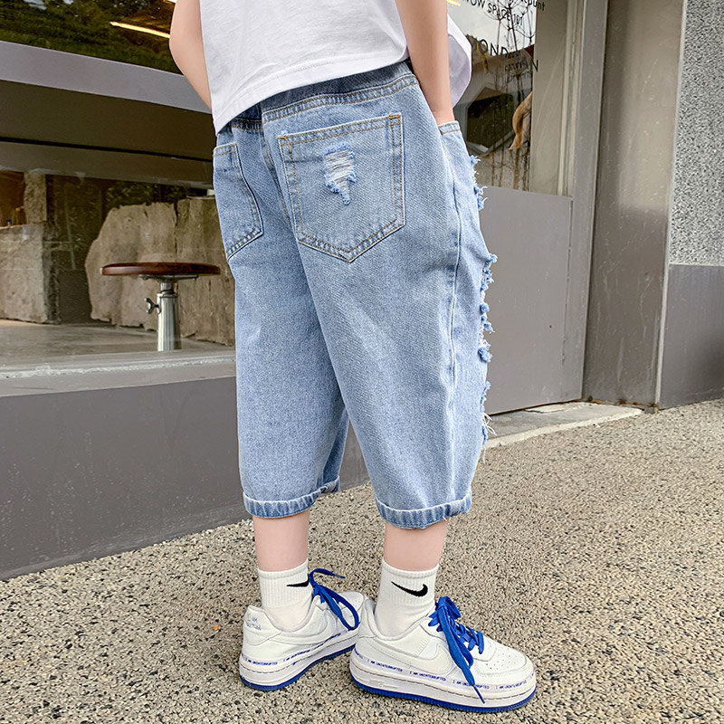 Pantalones cortos vaqueros rasgados para niños, de verano, de , con agujeros rotos, para adolescentes de 5 a 14 años