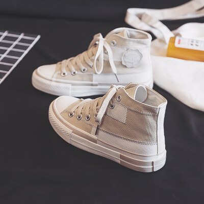 Chaussures en toile pour femmes, chaussures montantes, tendance, Patchwork, couleurs mélangées, Style, printemps,: Beige / 36