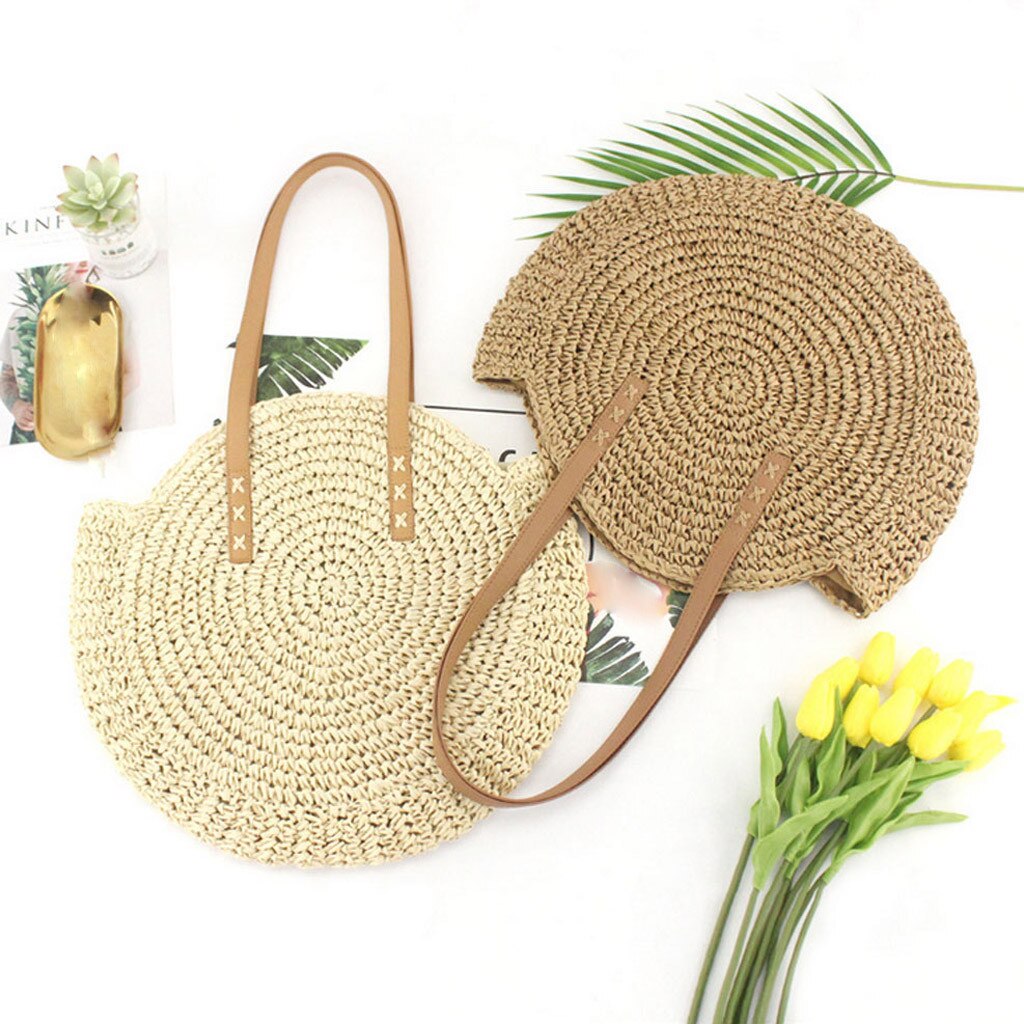 38 # runde Kupplung Stroh Strand Tasche Jahrgang Hand-gestrickte Schulter Tasche Bast Runde Rattan Pack Böhmischen Sommer Strand tasche