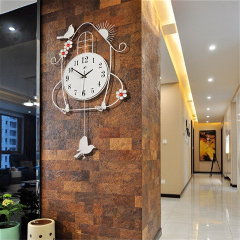 Pendulum Light in the Dark Wall Clock Modern Living Room Luminous Bird Metal 3D DIY Stickers Pared Con Pendulo Home Decor: No sticker white