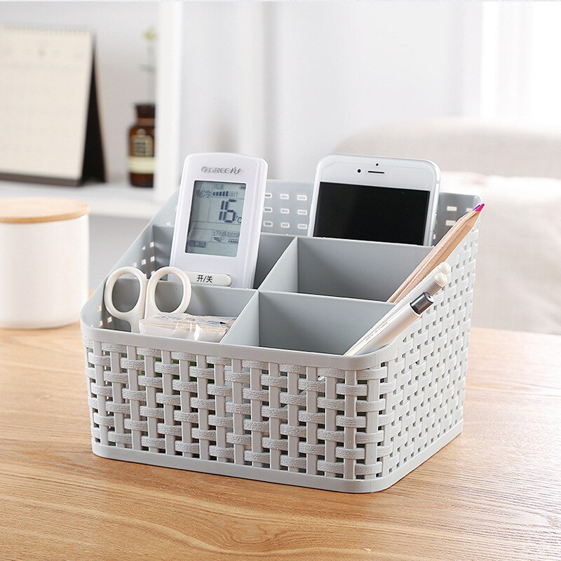 Imitation Rattan 5 Slots Grid Makeup Organizer Plastic Multi-grip Rack Desktop Storage Case Cosmetics Storage Box