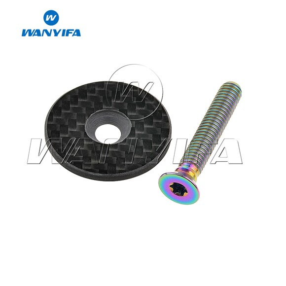 Wanyifa Titanium Ti Carbon Fiber Headset Top Cap & Titanium Bolt M6 x 35mm CNC Bicycle Accessories: Glossy Rainbow