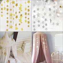 Guirnalda de estrellas de papel para colgar en la pared, cadena de 2m de largo, sonajero para bebé, pancarta hecha a mano, decoración del hogar para habitación de niños