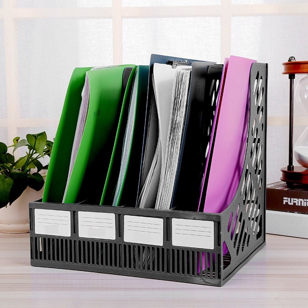 File Holder Document Tray 4-Grid Desktop Storage File Organizer Mesh Files Shelf Desktop File Rack Book Holder Office Supplies