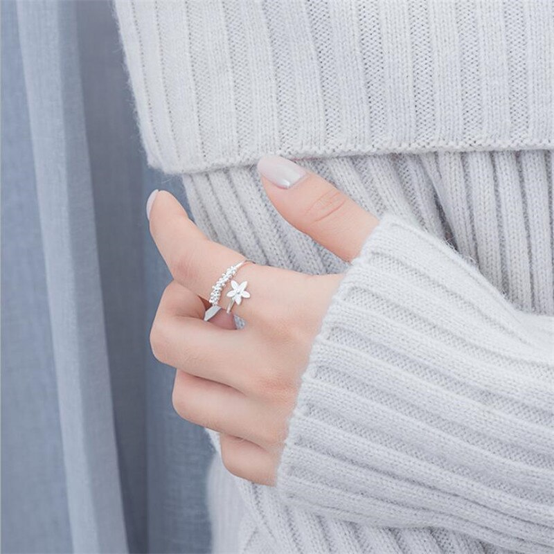 Anillo de plata de primera ley con forma de flor para mujer, sortija, plata esterlina 925, cristal, sin alergia