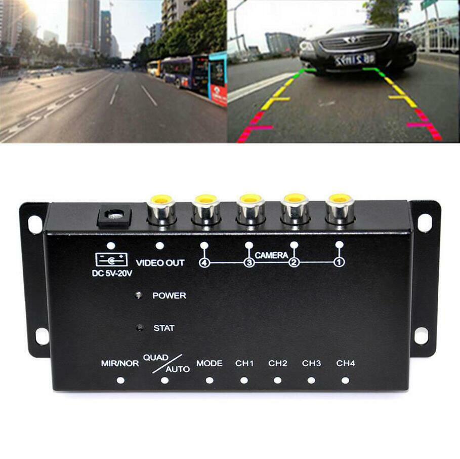 Car Auto 4-Way Video Switch Parking Camera 4 View Image Split-Screen Control Box Panoramic image split-screen display