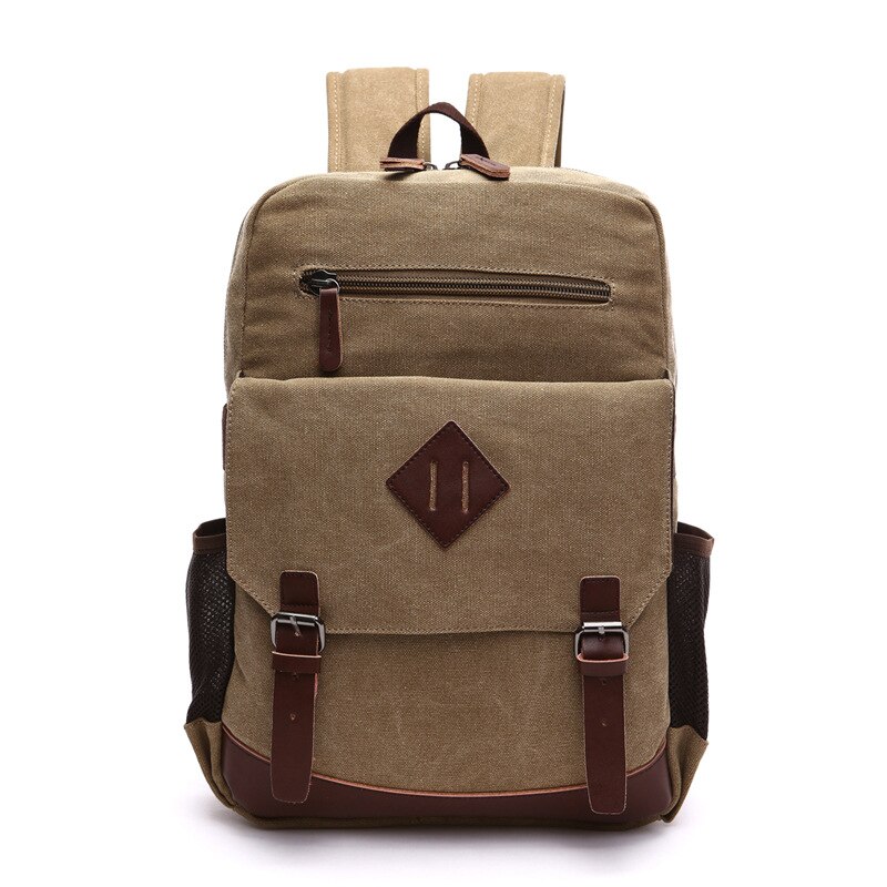 Heren Grote Vintage Canvas Rugzak Voor Mannen Canvas Bookpack Past Meest 15.6 Inch Laptop School Laptop Tas Wandelen Reizen Rugzak: khaki