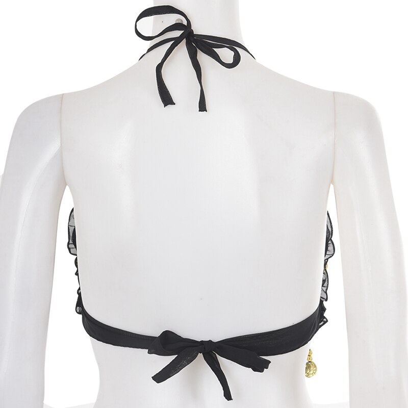 Sexy Kant Geplooid Chiffon Coin Buikdans Beha Top Kostuum