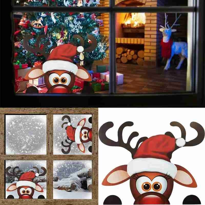 1pc Christmas reindeer window Vinyl stickers home decoration decorations stickers wall For Home children's fun Year fes P3P9