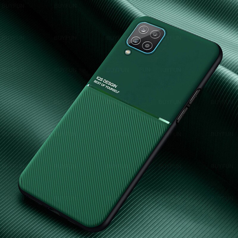 leather texture car magnetic holder phone covers case for samsung galaxy a12 a 12 galaxya12 sm-a125f/dsn 6.5'' coque para fundas: baodan888 / green