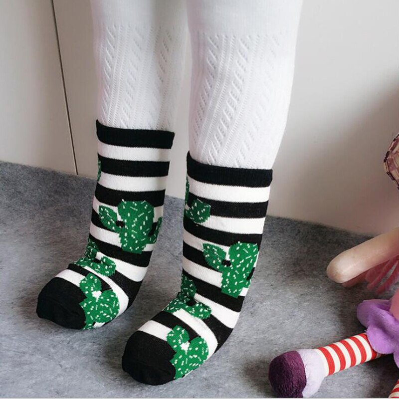 Cactus kindersokken katoen zwart wit gestreepte sokken baby beenwarmers peuter meisjes kleding accessoires