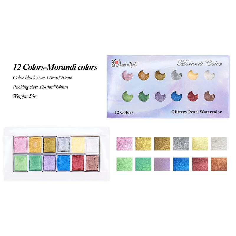 Pearl Series Manual Solid Watercolor Paints Watercolor Paint Set Art Nail Painting Decorative Watercolor Art Decor Makeup: black