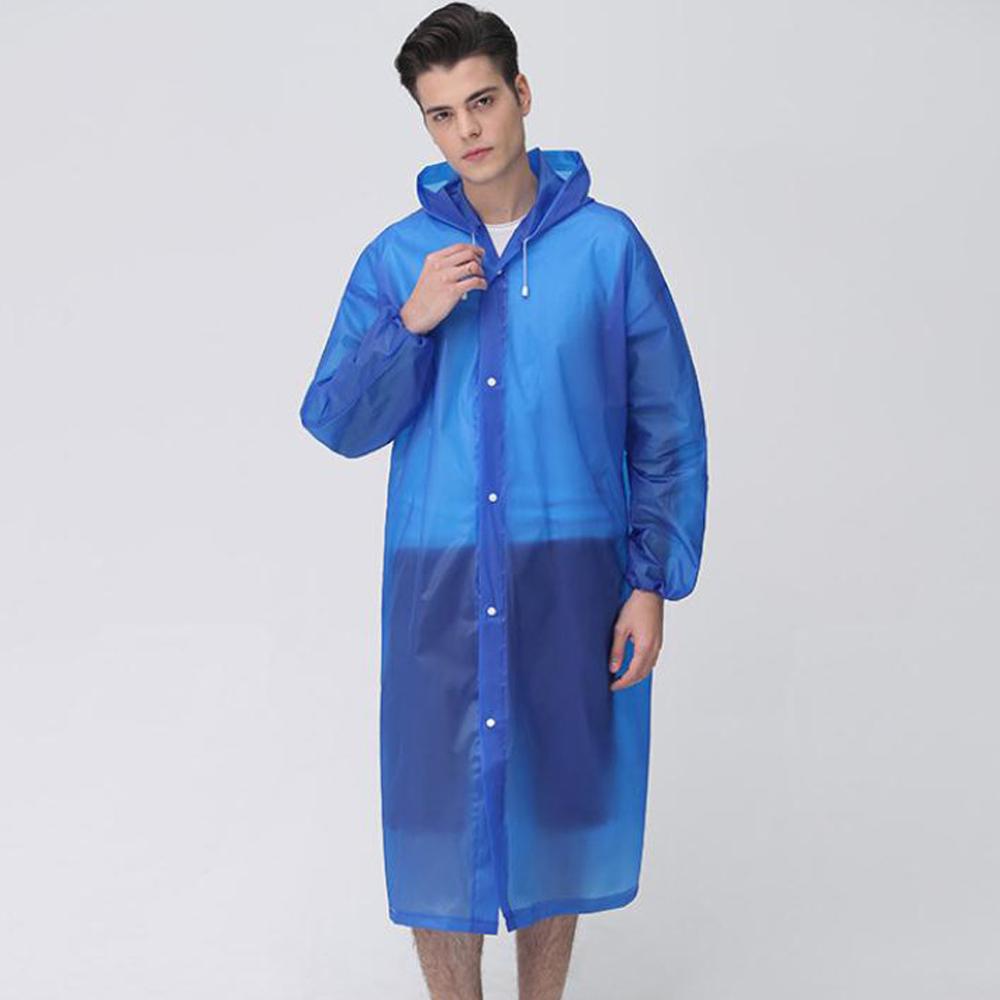 Unisex EVA Transparent Raincoat Portable Outdoor Travel Rainwear Waterproof Camping Hooded Poncho Plastic Rain Cover CD: Blue