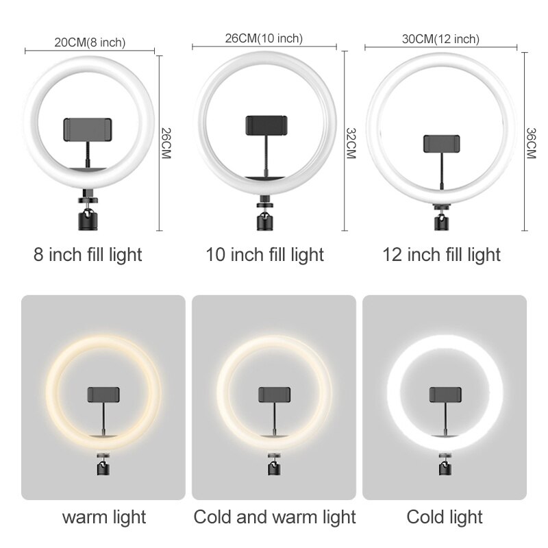 12 inch led selfie ringlamp fotografielamp 30cm ringlampen met telefoonhouder 1.6m statiefstandaards voor make-up video live studio