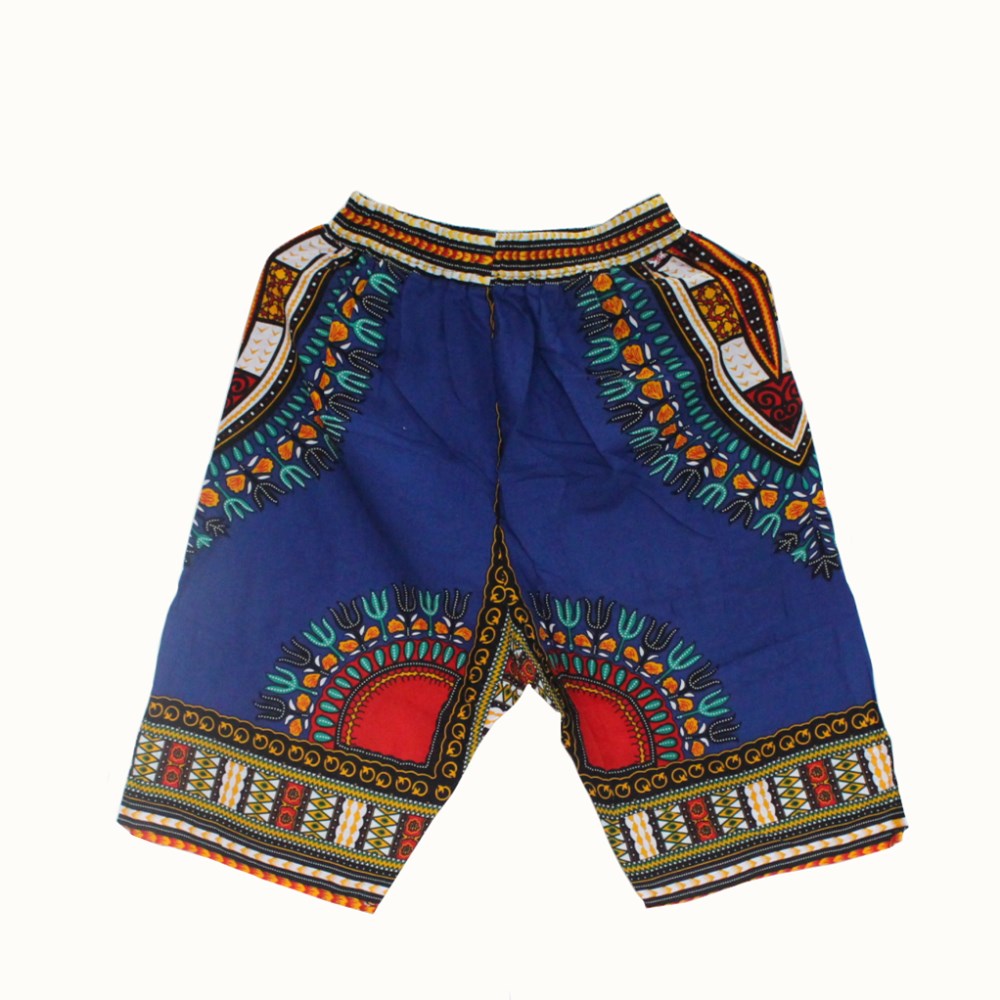 African Traditional Print Cotton Dashiki Short Men's African Beach short: blue