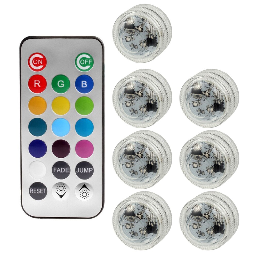 Ip68 waterdichte, veelkleurige onderwaterlampen met 3 leds, op batterijen, rgb-nachtlampje voor aquariums, afstandsbediening: 1 afstandsbediening 7 lampen