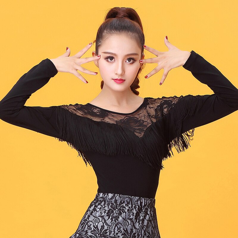 Black Ballroom latin Dance Top Flamenco Blouse Standard Modern Dancer Costume Performance Outfits Waltz Dancewear
