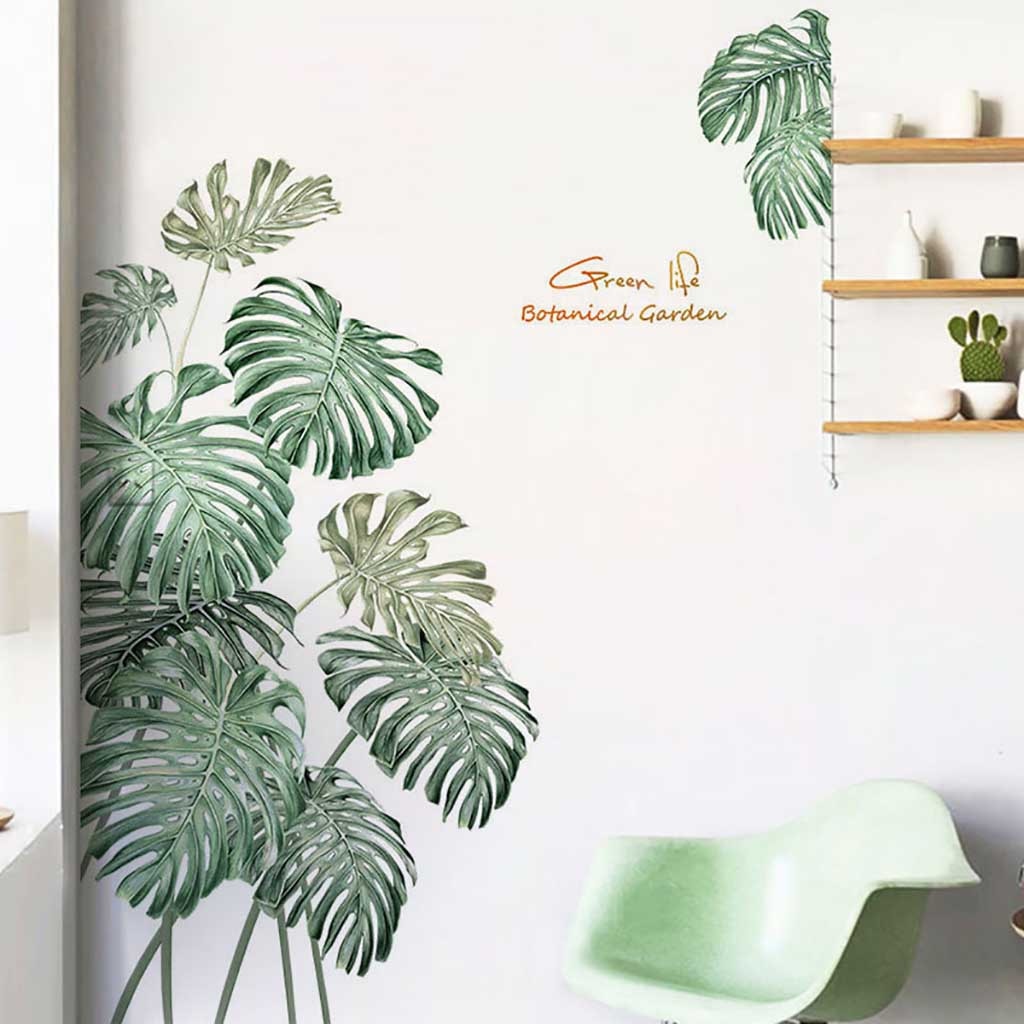 Plante verte autocollant Mural bricolage pivoine Rose fleurs plage feuilles de palmier tropicales Stickers muraux Art moderne vinyle décalcomanie murale