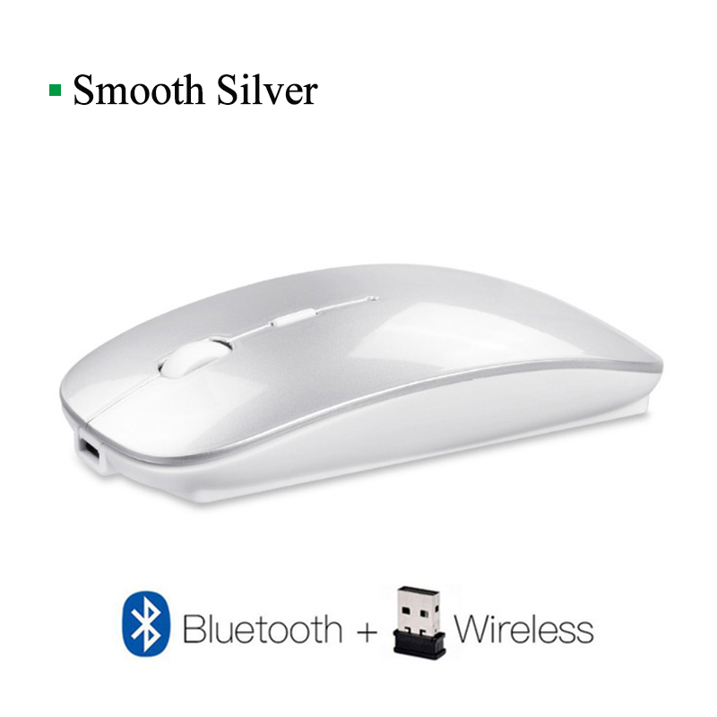 Anmck Draadloze Muis Computer Bluetooth Muis Stille Pc Mause Oplaadbare Ergonomische Muis 2.4Ghz Usb Optische Muizen Voor Laptop Pc: Bluetooth 4.0 Sliver