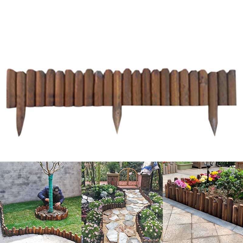 Borde de rollo de troncos, fácil de enchufar, valla de jardín de madera, rollo de troncos, borde de puerta enrejada, accesorios de jardinería