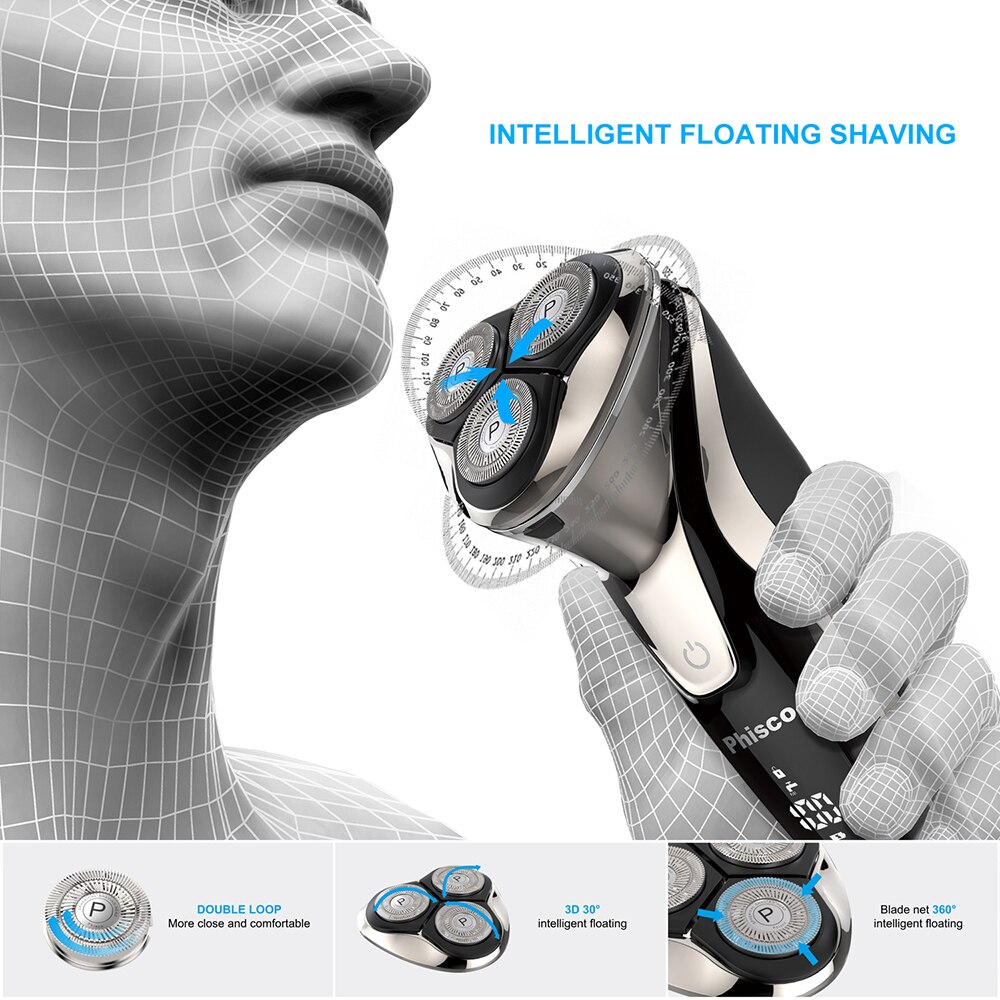 Phisco – rasoir électrique pour hommes, Rechargeable, sec, étanche, USB, rotatif, soins du visage