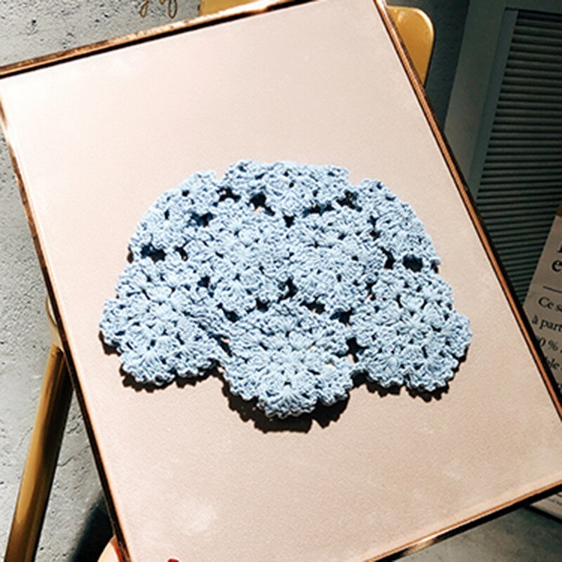 Elegante Katoen Baret Hollow Out Bloemen Decoratieve Hand Verslaafd Herfst Dames Pure Kleur Etnische Stijl Dome Kunstenaar Baret Hoed: Blue