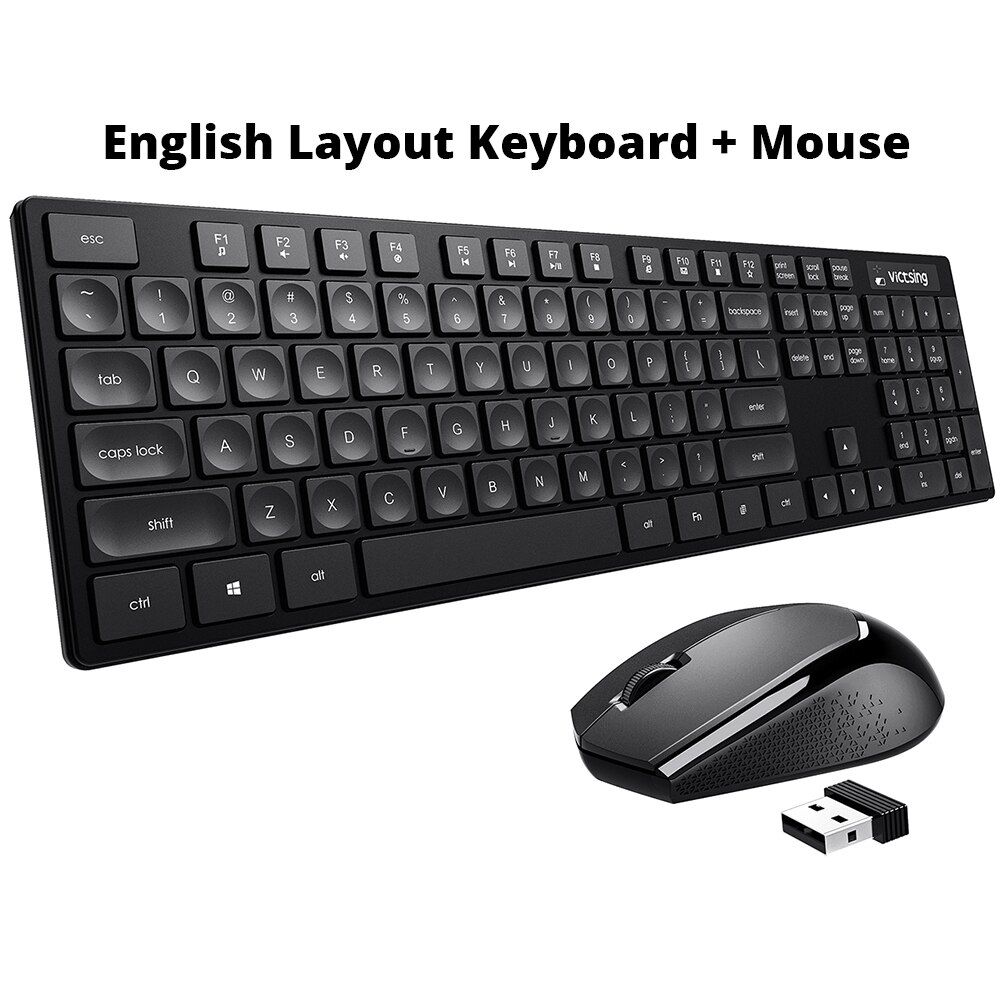 VicTsing PC190 Wireless Keyboard And Mouse 104 Keycaps Slim Keyboard And Mouse Combo Set For PC Computer Tablet Notebook Windows: English Version
