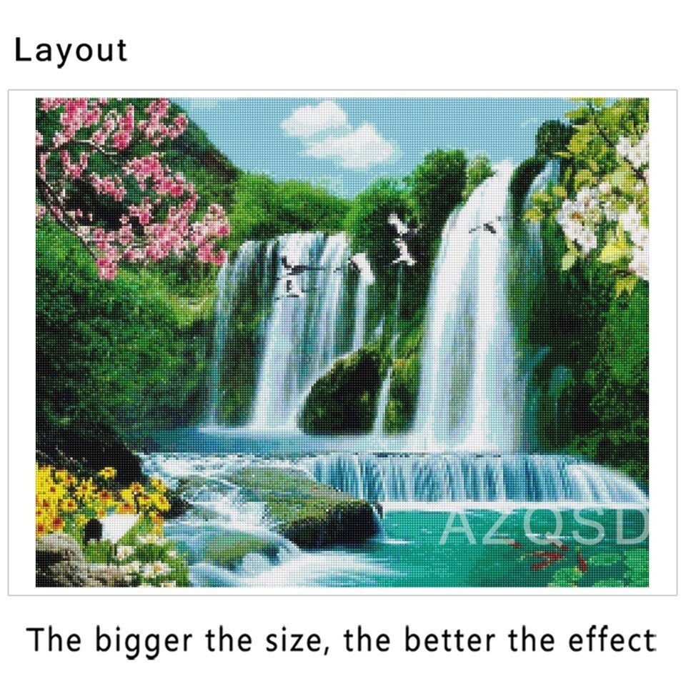 Azqsd 5D Diy Diamant Borduurwerk Landschap Waterval Diamant Schilderij Landschap Foto Van Steentjes Handwerken Ambachten