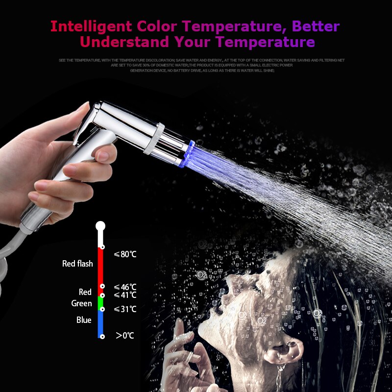 Temperature Sensor Intelligent Recognition Temperature Different Temperation Different LED Light Color Water Tap Faucet Shower