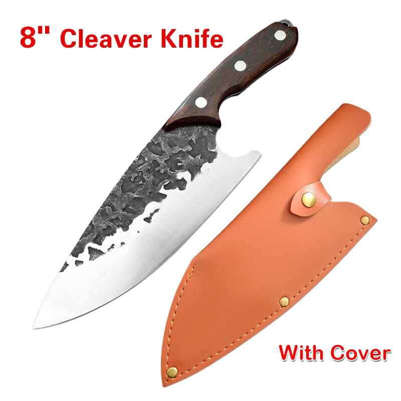Forged Boning Knife Stainless Steel Meat Chopping Knife Butcher Knife Handmade Knife Chef Slicing Cutter Knife: Style C with cover