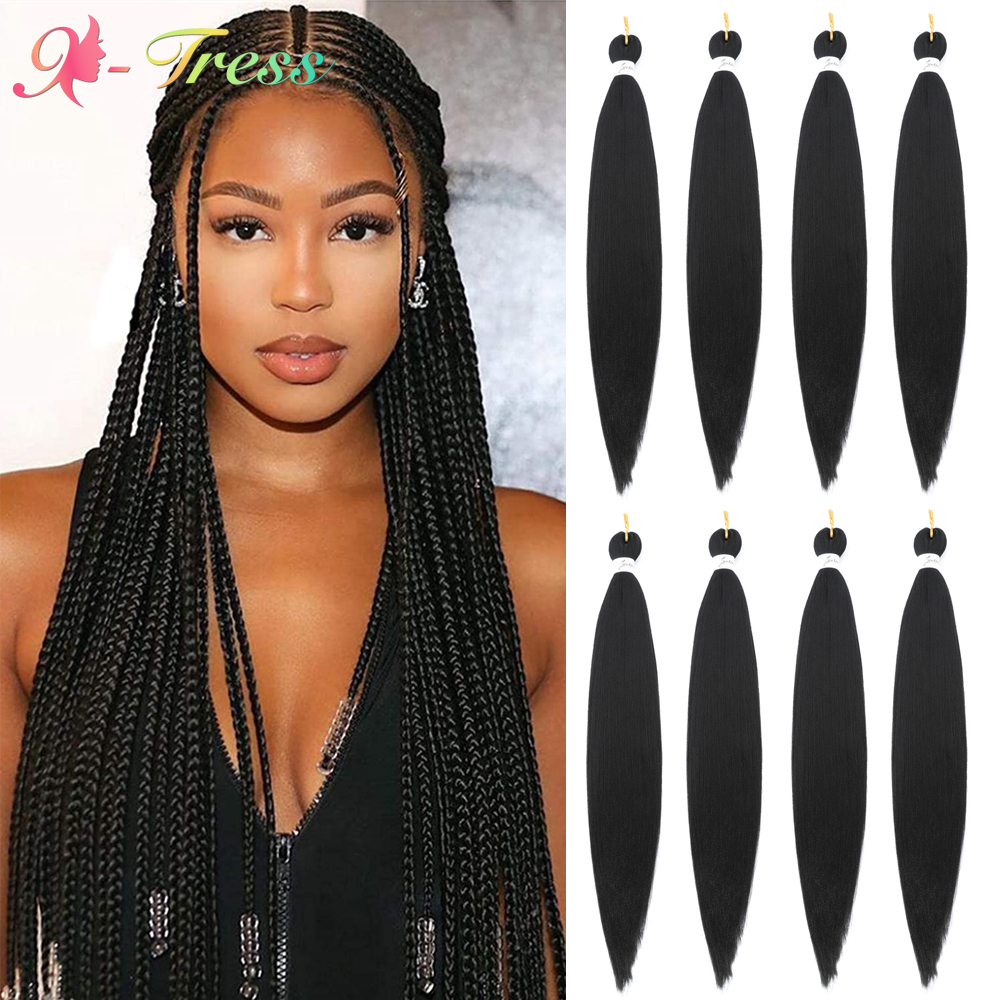 X-TRESS Pre Stretched Braiding Hair Long Braid 30 Inch 8 Packs Hair Extensions Synthetic Fiber Crochet Twist Braids