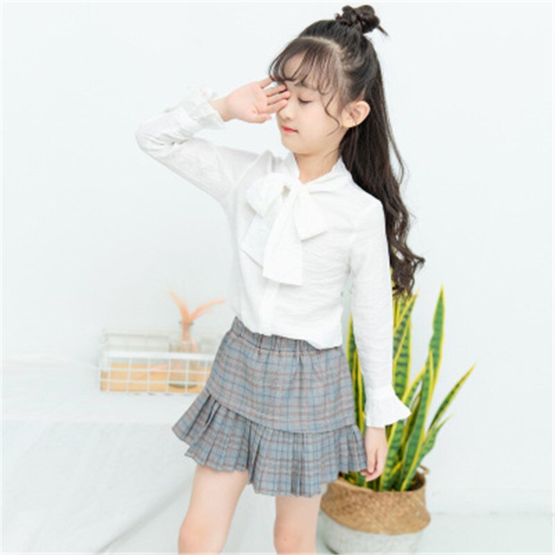 Kinderblouse voor meisjes wit overhemd strik kleding tienershirts kinderkleding schooluniform 4 5 6 7 8 9 10 11 12 jaar