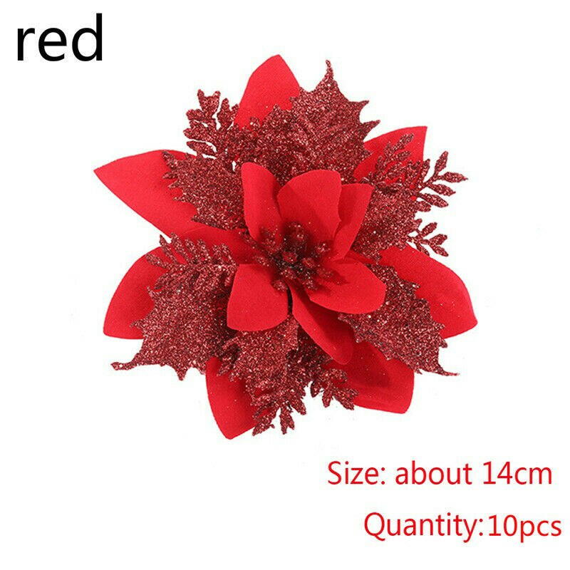 BalleenShiny Christmas Tree Decoration Flower 10pcs Christmas Flower Artificial Flower Perfect Decoration for Christmas Party: Red