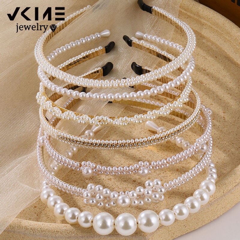 VKME Trendy luxurious Big pearl Headband for Women Bow Oversize Ball Hairband Hair Accessories Headwear