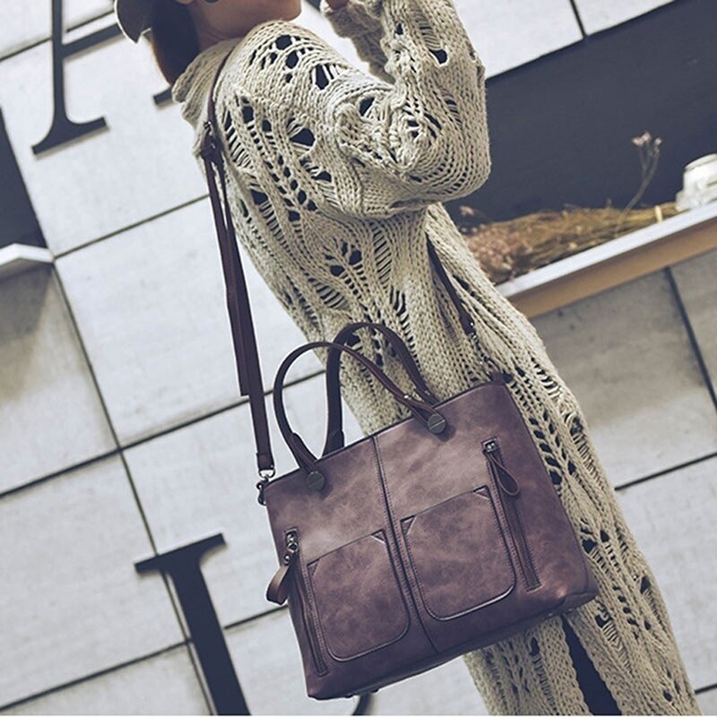 Women's Shoulder Bag - PU Leather Tote - Single Strap Crossbody - Zipper Closure - Casual & Shopping