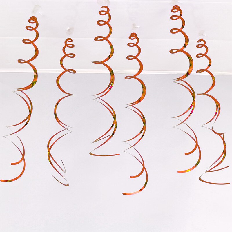 6Pcs Halloween Decoration Ribbon Metallic Ceiling Hanging Streamers Swirl Sparkling Spiral Ornament For Wedding Birthday Party: orange