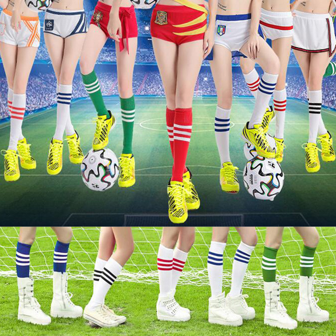 1 Pair Adult Striped Thicken Soccer Baseball Football Socks Over Knee Ankle Sports Long Cotton Socks for girl Women