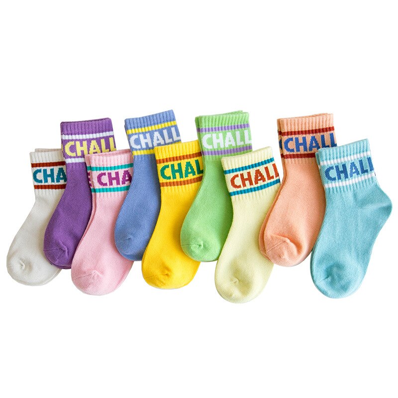 Chaussettes pour enfants 1 paire | Chaussettes en coton, multicolores, rayées avec des bandes parallèles et des lettres, pour garçons de 1 à 8 ans, sélection