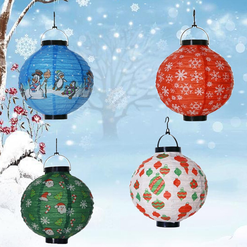 2pcs Christmas Luminous Paper Lantern Hangable Paper Lantern Christmas Scene Layout Decorations Not Battery