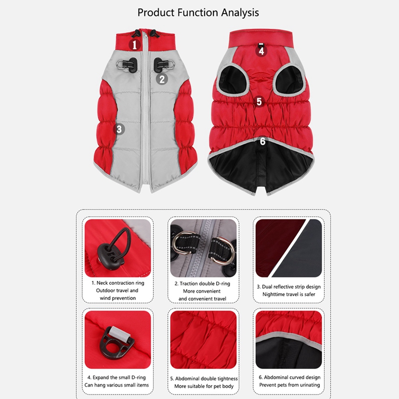 XL-6XL Rits Hond Winter Warm Hondenjas Reflecterend Fleece Hond Koud weervest met riem D-ringen voor middelgrote en grote honden