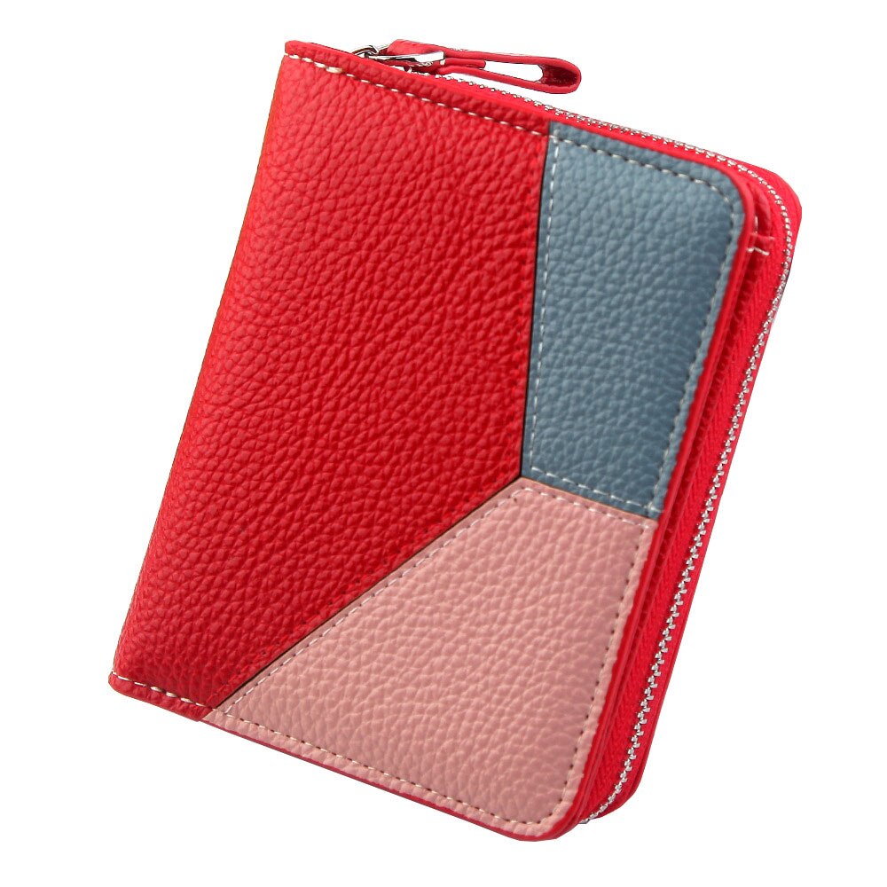 Patchwork damesportemonnees grote capaciteit leren clutch portemonnee kaarthouder portemonnee voor vrouwen mooie dames portemonnee: Rood
