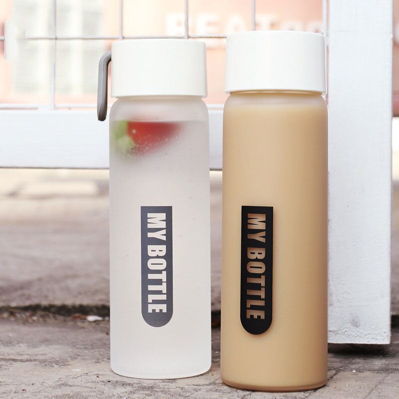 Portable Frosted Glass Water Bottle Drink Bottle Water Container Contracted Water Bottle-Cup Cup Cover Included