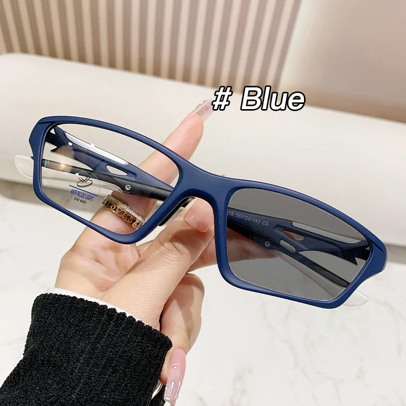 Nueva TR90 gafas deportivas fotocromáticas para miopía Unisex mujeres hombres gafas cuadradas para la vista gafas de sol terminadas dioptrías: Gris / +100