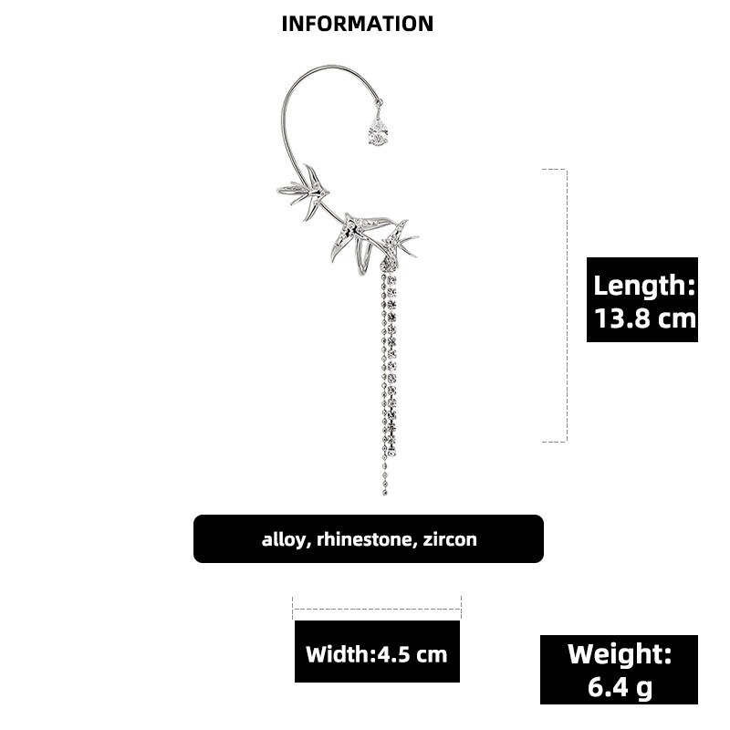 Trendy Zwaluw Kwastje Oorbellen Voor Unpierced Oren Vrouwen Strass Sieraden Delicate Zirkoon Oorbel Jassen Vrouw Dangle Earring