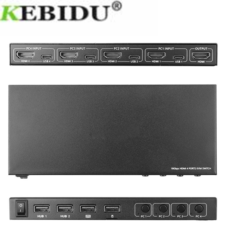 4 Poorten Kvm Switcher Met Type-C Interface 4K Hdmi Usb Sharer Video Display Box Splitter Voor Delen printer Toetsenbord Muis