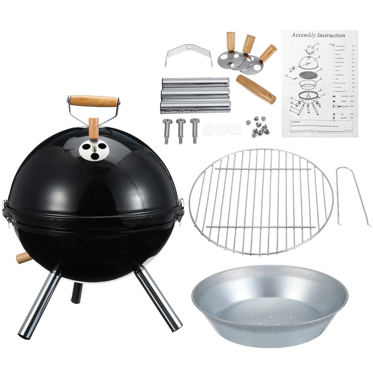 Stainless Steel Charcoal Barbecue Grill Non-stick Barbecue Grills Portable Outdoor BBQ Grill Round Carbon Oven Camping Stove