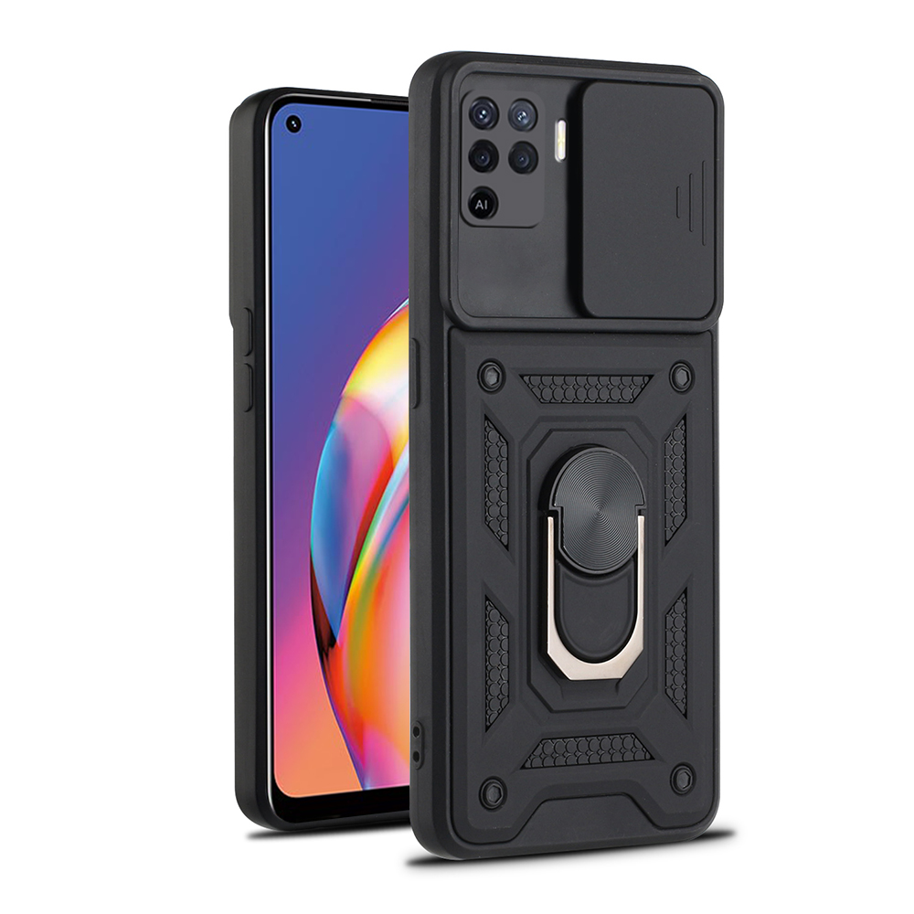 Armor metal case for oppo reno 5 lite 5 6 5g f-ringhållare med stativ fodral för reno 4 reno 4 lite 5f push-pull-skal: Bomullstyg / Beige