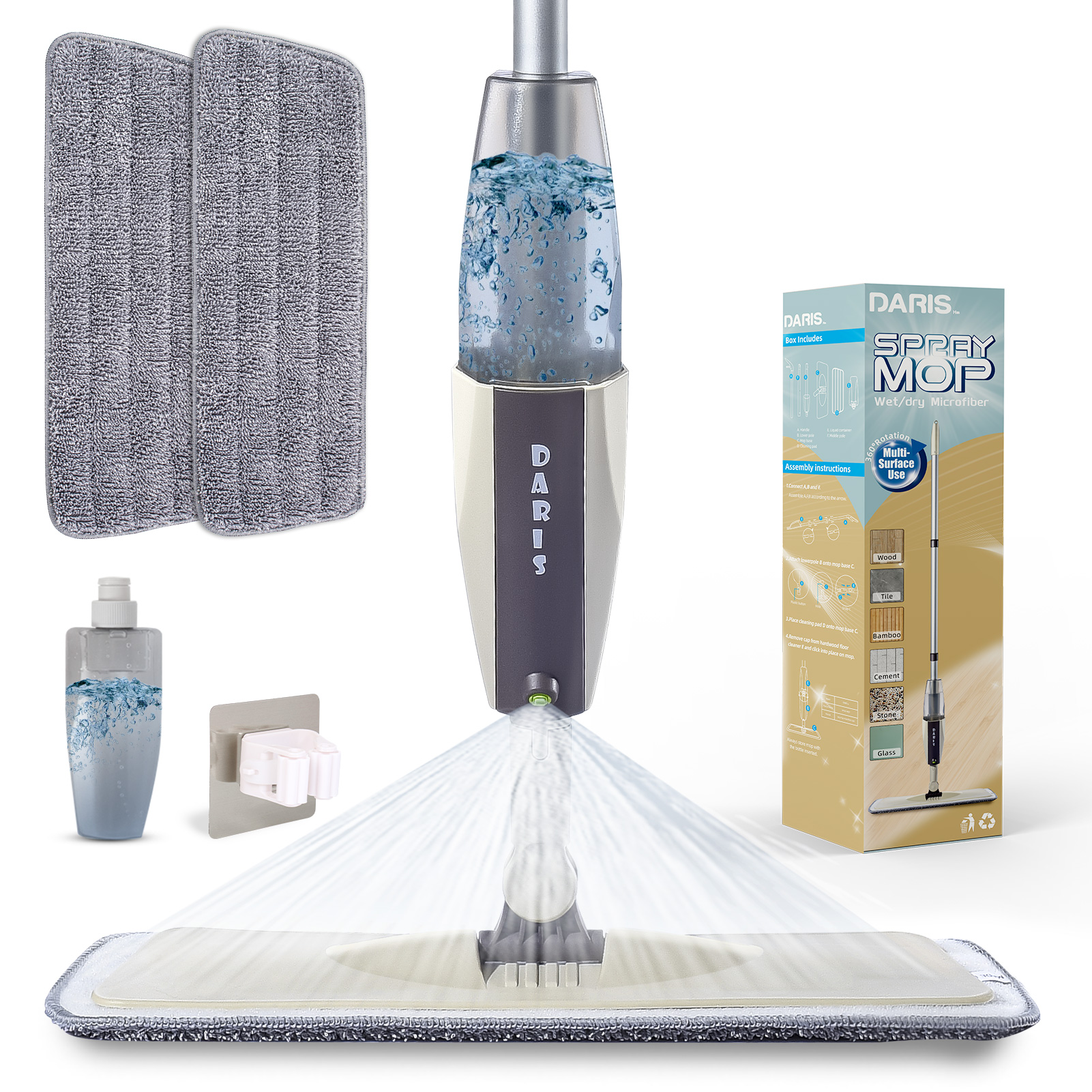 Juego de escobas con fregona en aerosol, fregonas planas mágicas para suelo, herramienta de limpieza del hogar, escobas para el hogar con almohadillas de microfibra reutilizables, fregona giratoria