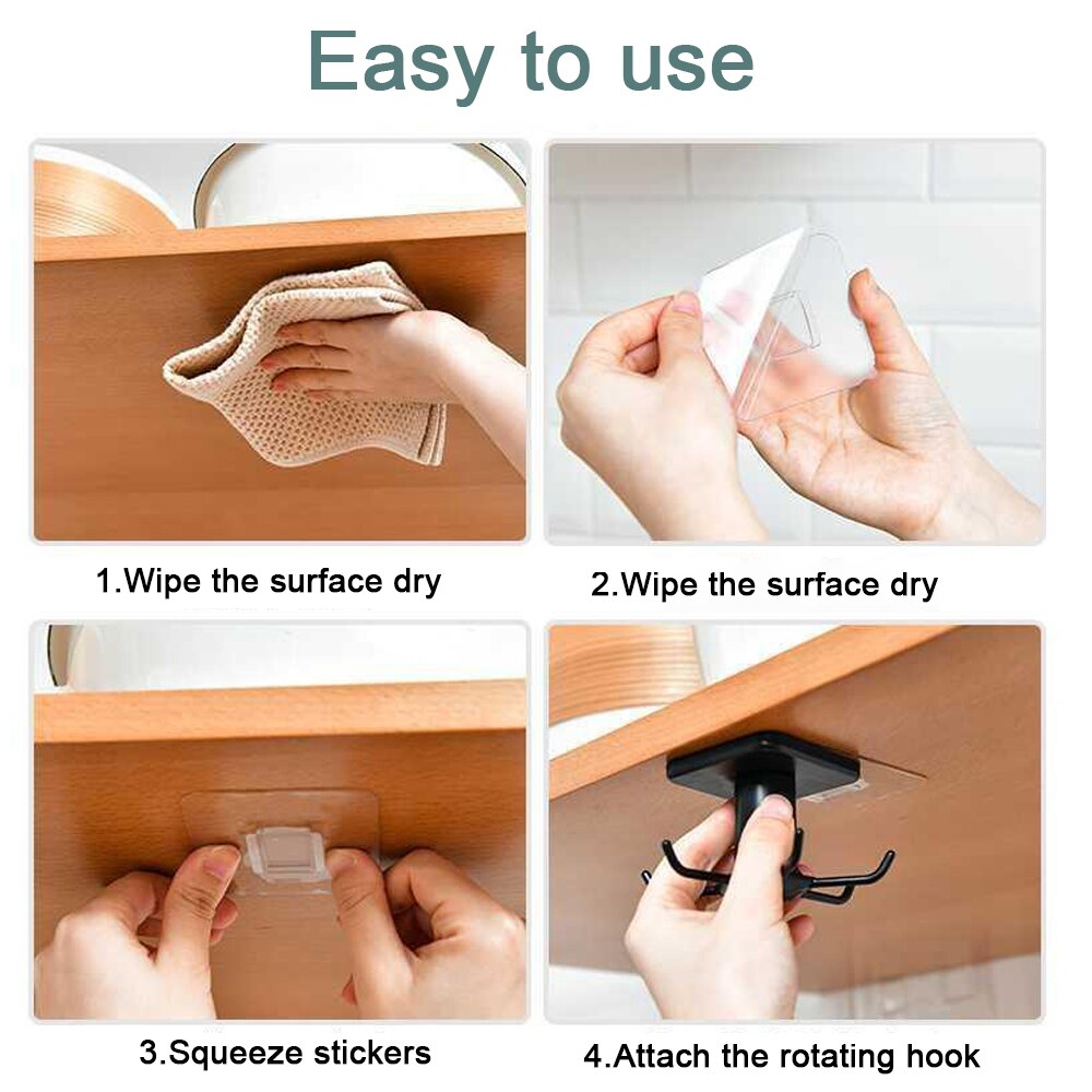 Rotating Hook Kitchen Hook Organizer Bathroom Hanger Wall Dish Drying Rack Holder for Lid Cooking Accessories Cabinet Storage