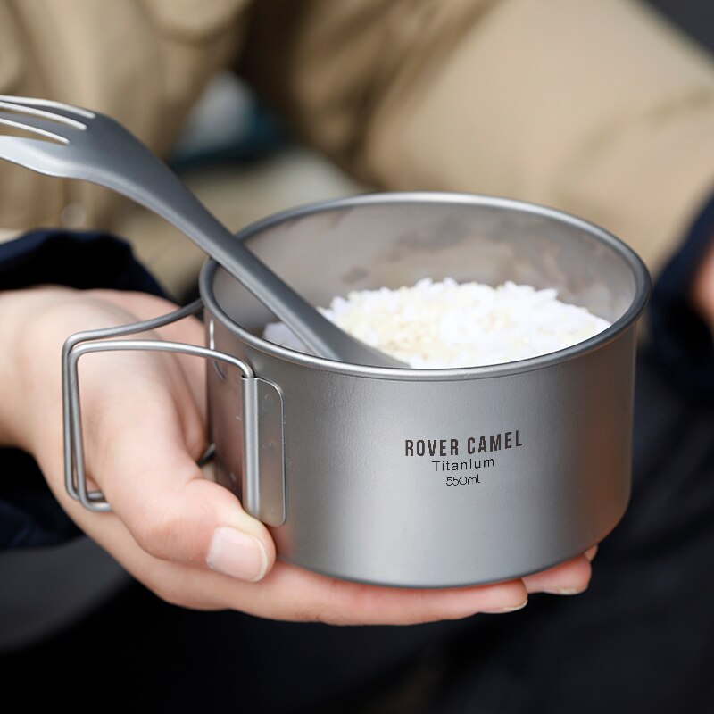 Titanium Bowls with Folding Handles Dinner Food Container for Outdoor Camping Heat-insulating Bowl Set 400/450ML